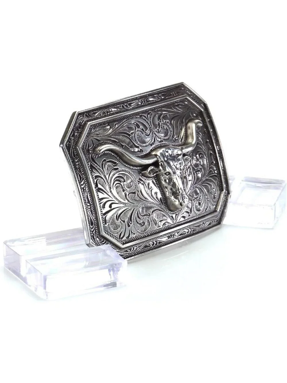 Men's Longhorn Rectangle Buckle - Western Style, Durable Metal, Perfect Gift
